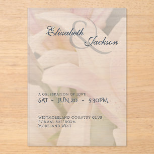 Elegante weiche romantische Blumen-Lilie-Script-Ho Acryleinladungen