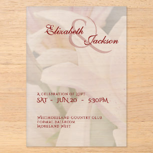 Elegante weiche romantische Blumen-Lilien-Schrift Acryleinladungen