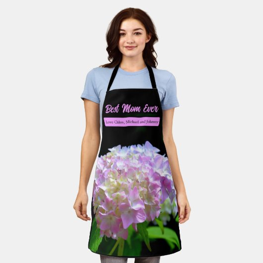 Elegante weiche, rosa, gelbe, blühende Hydrangeas Schürze (Getragen)