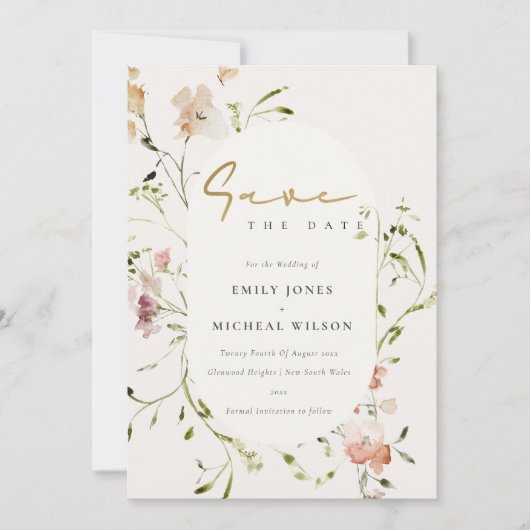 Elegante weiche Rosa Grüne Wiese Wasserfarbe Save The Date (Vorderseite)