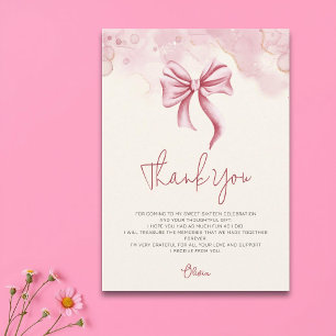 Elegante weiche rosa Schleife Sweet 16 Dankeskarte