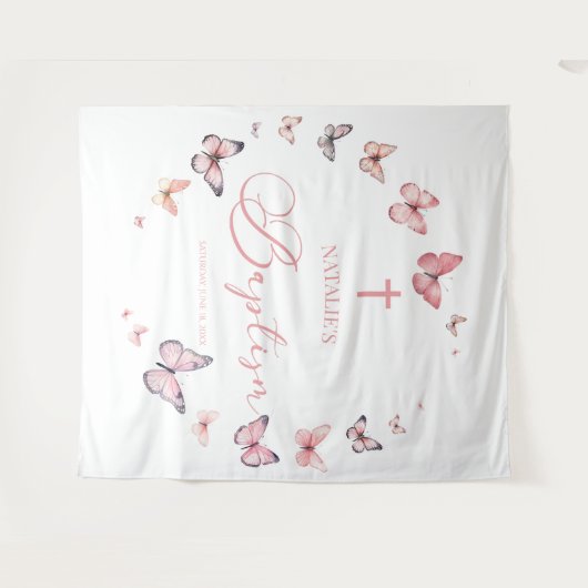 Elegante weiche, rosa Schmetterlingstaufe Wandteppich (Vorderseite (Horizontal))