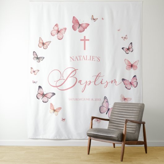 Elegante weiche, rosa Schmetterlingstaufe Wandteppich (Beispiel)