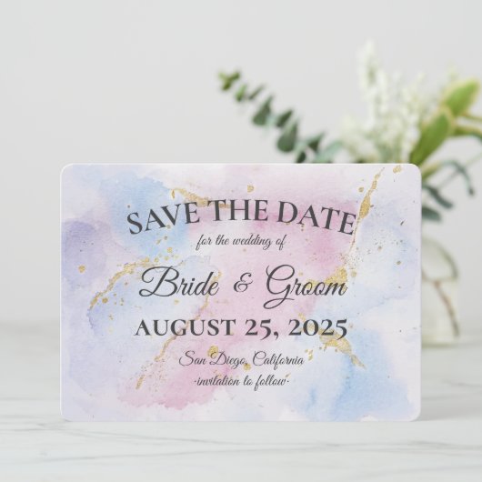 Elegante weiche Wasserfarbenkarte Save the Date Einladung (Stehend Vorderseite)