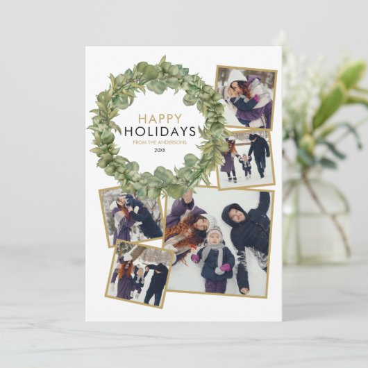 Elegante Weihnachten 5 Foto Collage Grünes Kraut (Stehend Vorderseite)