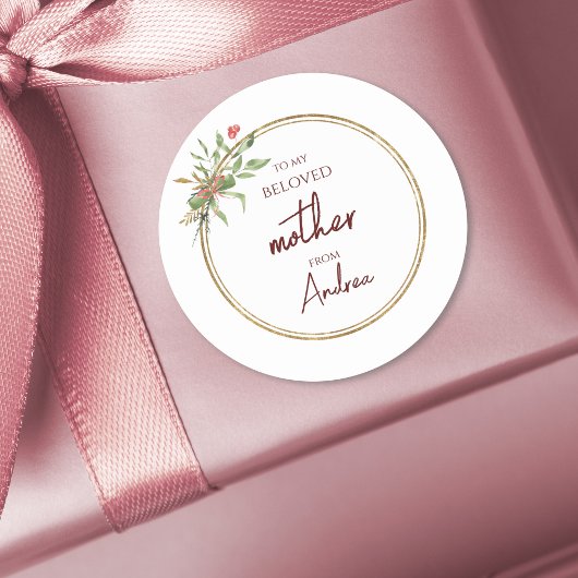 Elegante Weihnachten Beliebte Mutter Gold und Grün Runder Aufkleber
