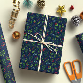 Elegante Weihnachten Berry und Leaf Pattern Navy B Geschenkpapier