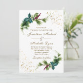 Elegante Weihnachten Evergreen Christlich Wedding Einladung (Stehend Vorderseite)