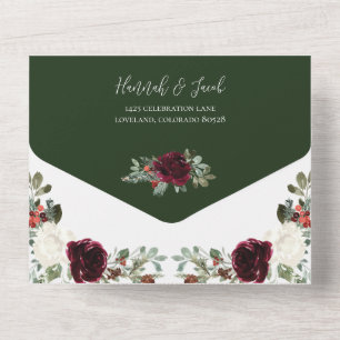 Elegante Weihnachten Grünen Winter Hochzeit All In One Einladung