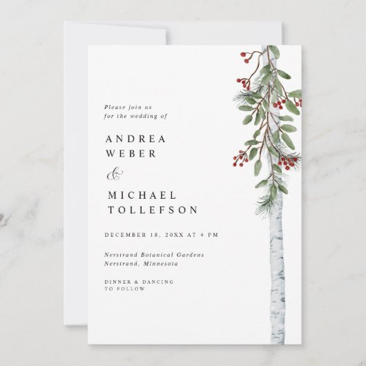 Elegante Weihnachten Hochzeit Burgund Grüne Einladung (Vorderseite)