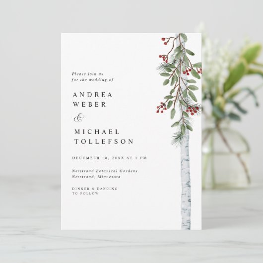 Elegante Weihnachten Hochzeit Burgund Grüne Einladung (Stehend Vorderseite)