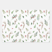 Elegante Weihnachten Holly Berries Urlaubsmuster Geschenkpapier Set (Vorderseite)