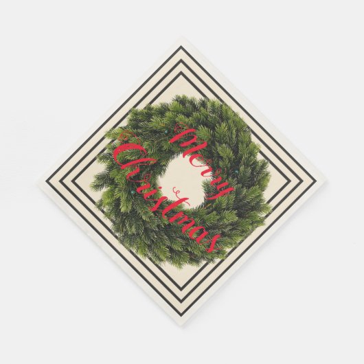 Elegante Weihnachten in Creme, Schwarz & Rot Kraut Serviette (Ecke)