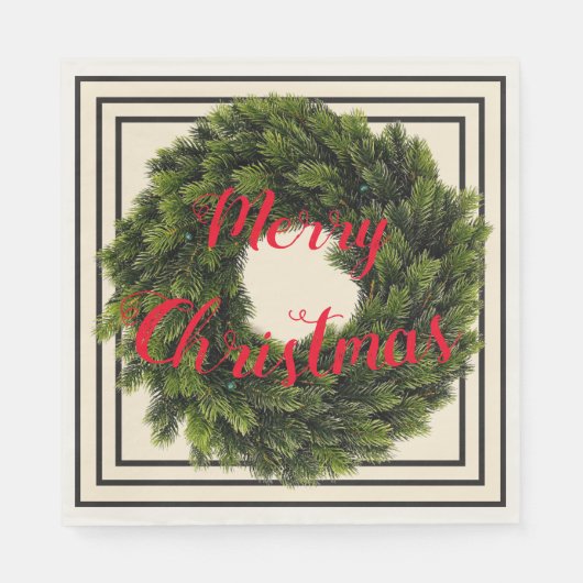 Elegante Weihnachten in Creme, Schwarz & Rot Kraut Serviette (Vorderseite)