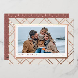 Elegante Weihnachten karierte Rose Gold ein Foto F Folien Feiertagskarte