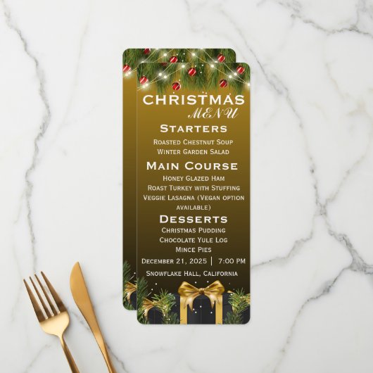 Elegante Weihnachten Menükarte (Vorderseite/Rückseite Beispiel)