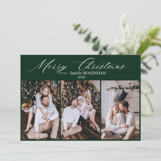 Elegante Weihnachten Moderne 3 Foto Collage Green (Stehend Vorderseite)