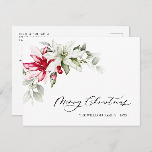 Elegante Weihnachten Poinsettia Holiday Gruß Postkarte (Vorne/Hinten)