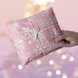 Elegante Weihnachten Rosa und Weiße Schneeflocken Seidenpapier