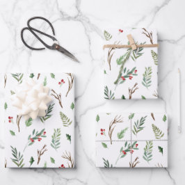 Elegante Weihnachten Rote Berry Botanische Wasserf Geschenkpapier Set