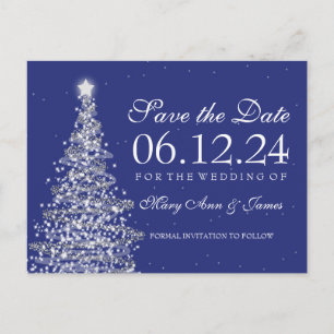 Elegante Weihnachten Save the Date Silver Navy Ankündigungspostkarte
