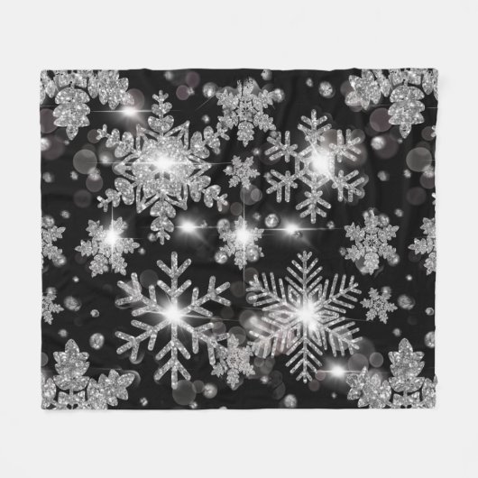 Elegante Weihnachten Schwarz-weiße Silberschneeflo Fleecedecke (Vorderseite (Horizontal))