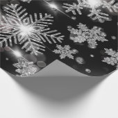 Elegante Weihnachten Schwarz-weiße Silberschneeflo Geschenkpapier (Ecke)