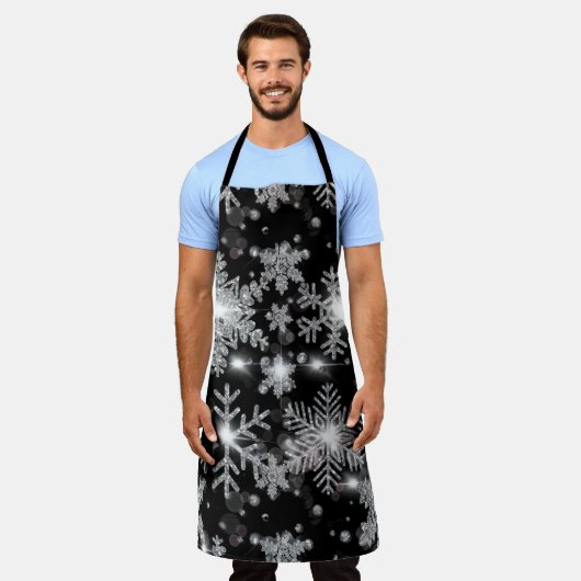 Elegante Weihnachten Schwarz-weiße Silberschneeflo Schürze (Getragen)