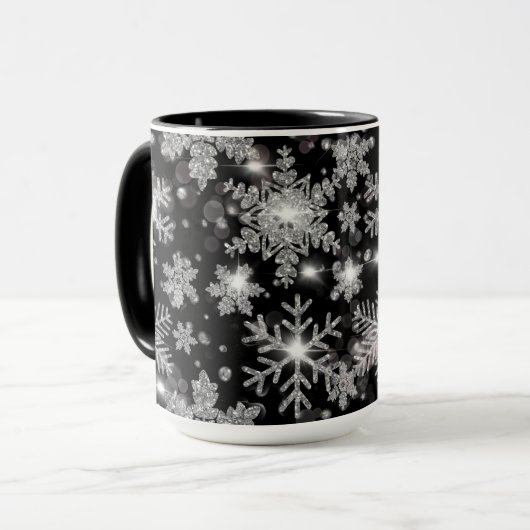 Elegante Weihnachten Schwarz-weiße Silberschneeflo Tasse (Vorderseite Links)