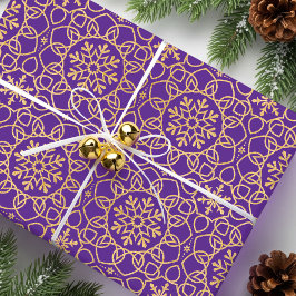 Elegante Weihnachten Snowflake Imitats Gold Lila Geschenkpapier