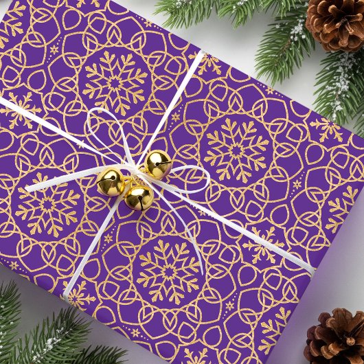 Elegante Weihnachten Snowflake Imitats Gold Lila Geschenkpapier