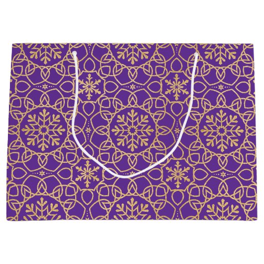 Elegante Weihnachten Snowflake Imitats Gold Lila Große Geschenktüte (Vorderseite)