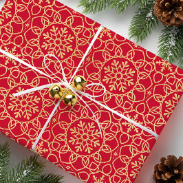 Elegante Weihnachten Snowflake Imitats Gold Rot Geschenkpapier
