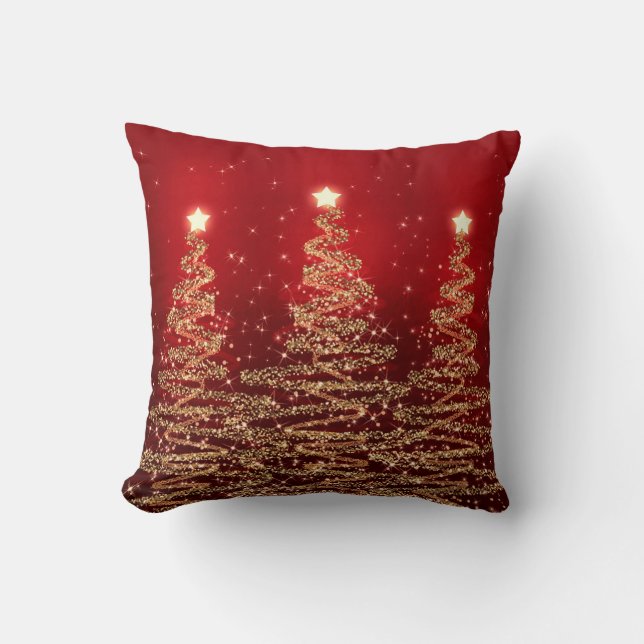 Elegante Weihnachten Sparkling Bäume Rot Kissen (Vorderseite)