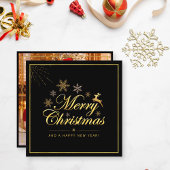 Elegante Weihnachts 1 Foto Schwarz und Gold Script Mitteilungskarte