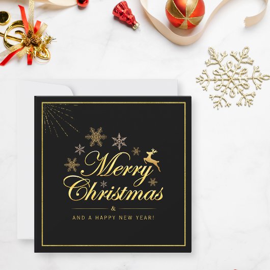 Elegante Weihnachts 1 Foto Schwarz und Gold Script Mitteilungskarte