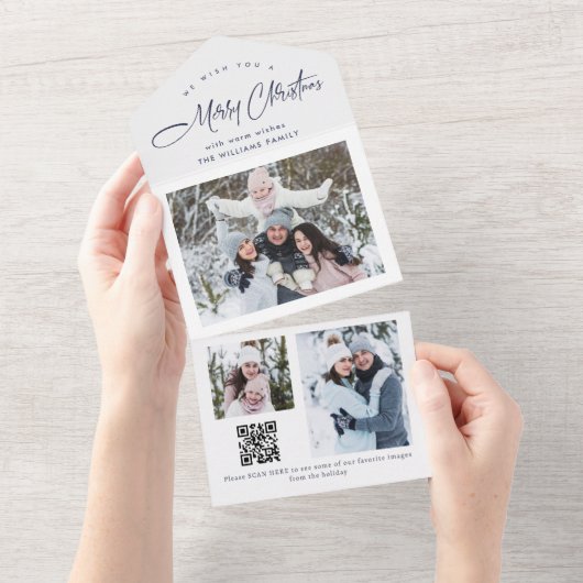 Elegante Weihnachts 3 Foto Grußkarte QR All In One Einladung (Abreißen)