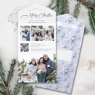 Elegante Weihnachts-4-Foto-Gruß-QR-Feiertagskarte All In One Einladung