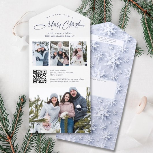 Elegante Weihnachts 4 Foto Grußkarte QR Holiday Ca All In One Einladung