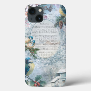 Elegante Weihnachts-Bluebirds und Music Collage Case-Mate iPhone Hülle