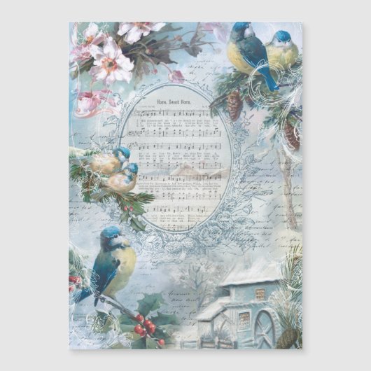 Elegante Weihnachts-Bluebirds und Music Collage Magnetkarte (Vorderseite)
