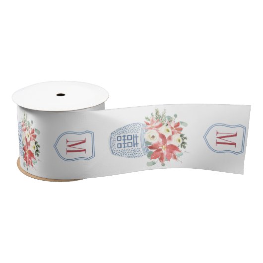 Elegante Weihnachts-Blume Chinoiserie Mit Monogram Satinband (Spule)