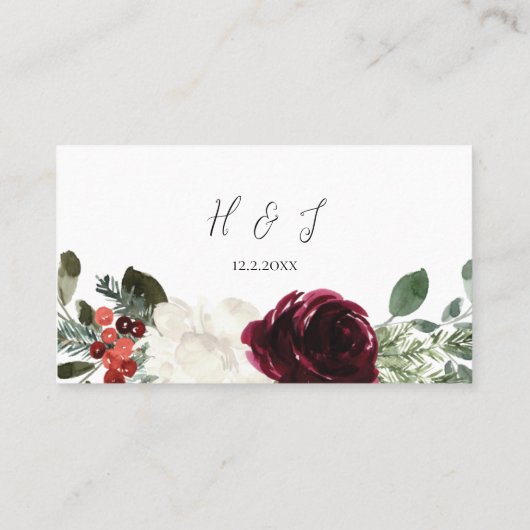 Elegante Weihnachts-Blumenhochzeit Platzkarte (Rückseite)