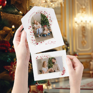 Elegante Weihnachts-Botanik-Bogen-Foto All In One Einladung