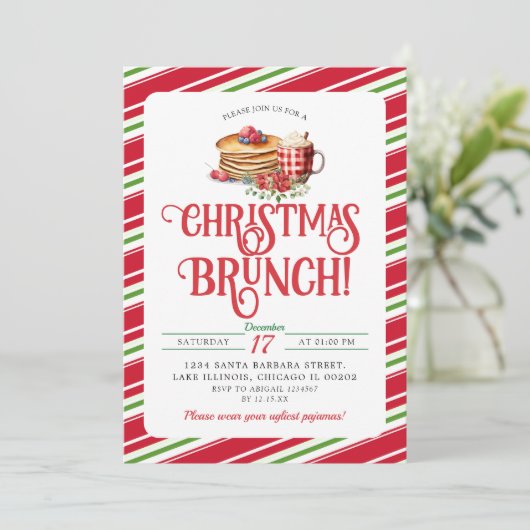 Elegante Weihnachts-Brunch Holiday Pancake Hot Coc Einladung (Stehend Vorderseite)