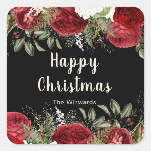 Elegante Weihnachts-Dinnerparty rote Blumen Quadratischer Aufkleber