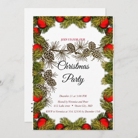 Elegante Weihnachts-Einladung Einladung (Vorne/Hinten)