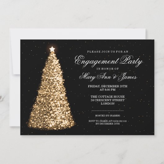 Elegante Weihnachts-Engagement-Partei Gold Einladung (Vorderseite)