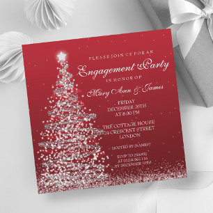 Elegante Weihnachts-Engagement Partei Red Silver Einladung