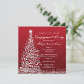 Elegante Weihnachts-Engagement Partei Red Silver Einladung (Stehend Vorderseite)